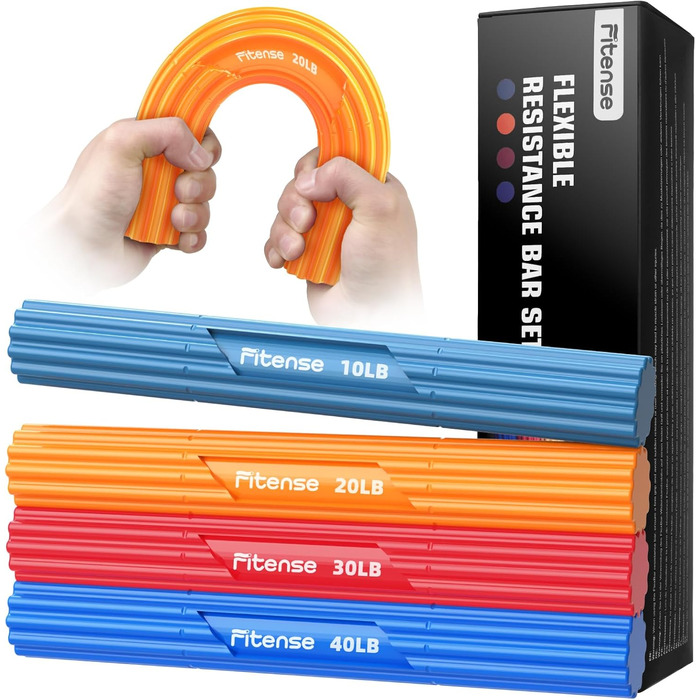 Fitense Flex Therapie Bar Kit: Набір для реабілітації та зміцнення кистей рук (блакитний, чорний, жовтий, сірий)