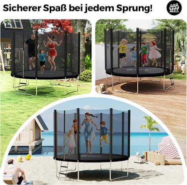 Трамплін Sekey Outdoor Ø 244/305/366 см - сертифікований TÜV Rheinland GS, дитячий, для саду з безпечним мотузковим драбиною, посиленим захисним сіткою та захисним бордюром (Чорний, 366 см/12 футів)