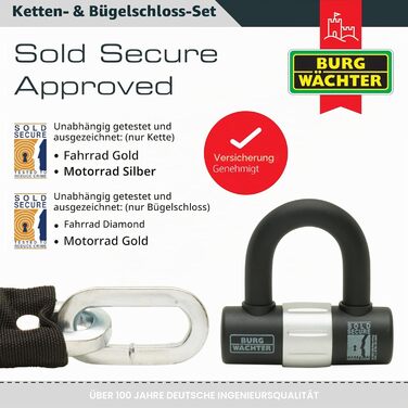 Замок-ланцюг для велосипеда Burg-Wachter Sold Secure Gold, 1 м, чорний