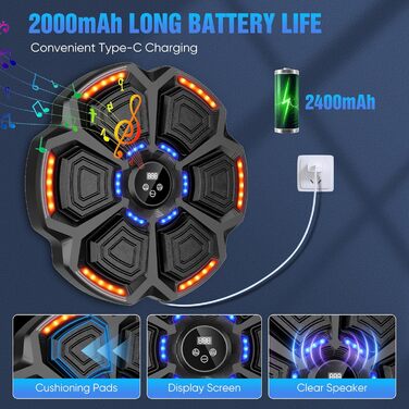 Музична боксерська машина з LED-підсвіткою та Bluetooth, для дорослих та дітей, чорна