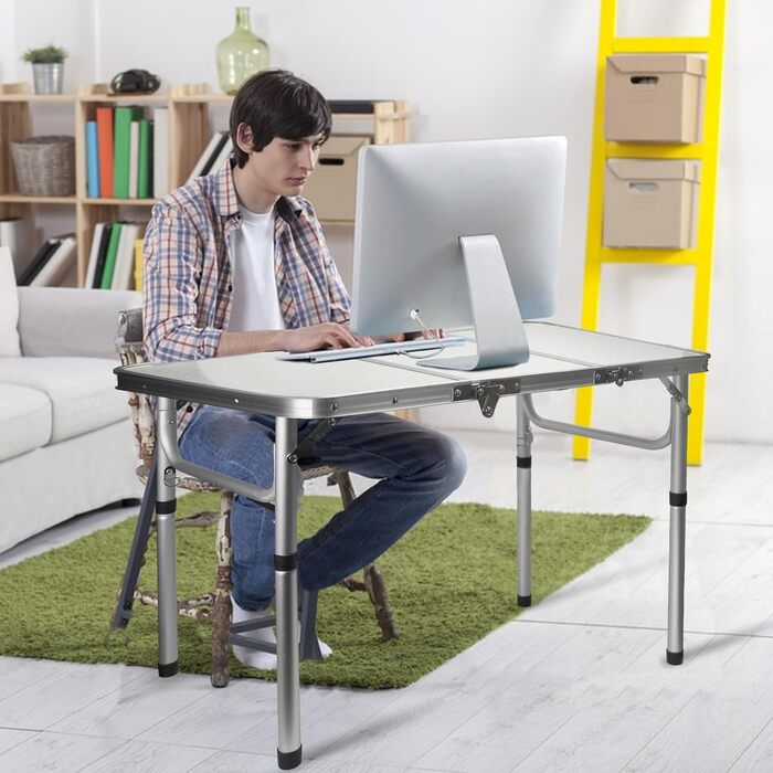 Складний туристичний стіл CPROSP 90x40 см, регулювання висоти 26-70 см, срібний