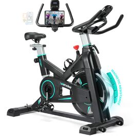 Велотренажер Wenoker з додатком, амортизаційна система, регульований магнітний опір, LCD дисплей та кріплення для планшета, тихий фітнес-велосипед до 160 кг, синій/чорний