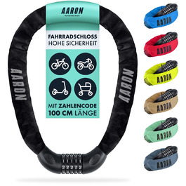 Замок для велосипеда AARON Lock One: стале ланцюгове замкнення з 5-значним кодом, висока безпека, для електровелосипеда, гірського, трекінгового, туристичного та шосе́йного велосипеда, чорний