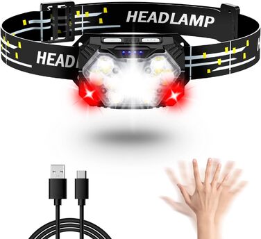 LED налобний ліхтар Lsnisni 2000 люменів (2 шт/1 шт), 6 режимів, водонепроникний IPX5, з акумулятором, для дітей та дорослих, кемпінг, біг, риболовля
