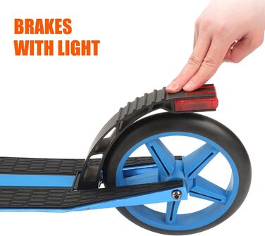 Скутер Lamborghini Tretroller Cityroller з великим колесом, складаний, регульована висота, для дорослих та дітей, з підставкою, передньою амортизацією та гальмом на задньому колесі, синій, до 100 кг