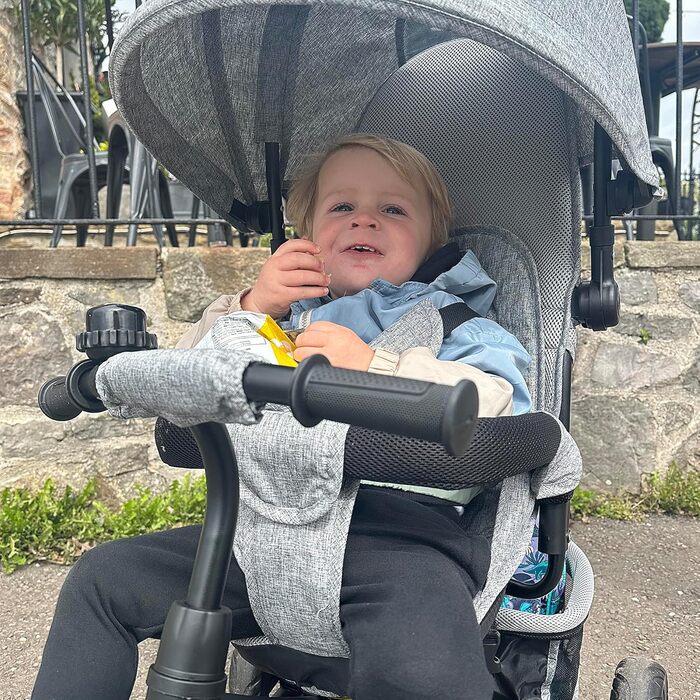 Триколісний велосипед HOMCOM 6-в-1 з батьківською ручкою для дітей 1-5 років (до 25 кг), з реверсом, кошиком, тримачем для пляшки, сонцезахисним дахом (сірий)