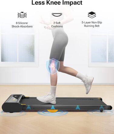 Біговий доріжки з APP, Smart Walking Pad з подвійною амортизацією, ультратонкий біговий стіл з великою зоною бігу для дому/офісу, max 120 кг з пультом дистанційного керування та LED-дисплеєм [SpaceWalk Lite] (Чорний з APP)