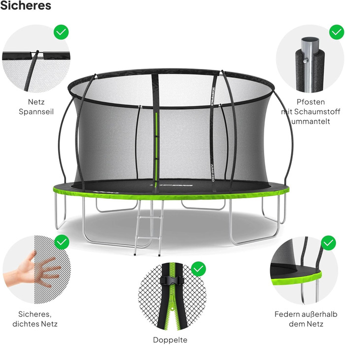 ZIPRO JumpPro Premium Трамплін для дітей Outdoor з сіткою, вологостійкий, захист від УФ, проста збірка, вантажопідйомність до 150 кг, діаметр 252/312/374/435/496 см