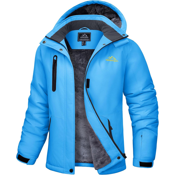 TACVASEN жіноча зимова куртка, водонепроникна, для активного відпочинку та катання на сноуборді, з флісовою підкладкою та знімним капюшоном, колір: блакитний, розмір XL