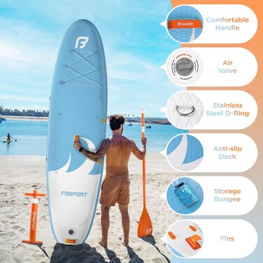 Надувний SUP-борд FBSPORT для дорослих та підлітків: комплект з насосом, веслом та аксесуарами (LightBlue)