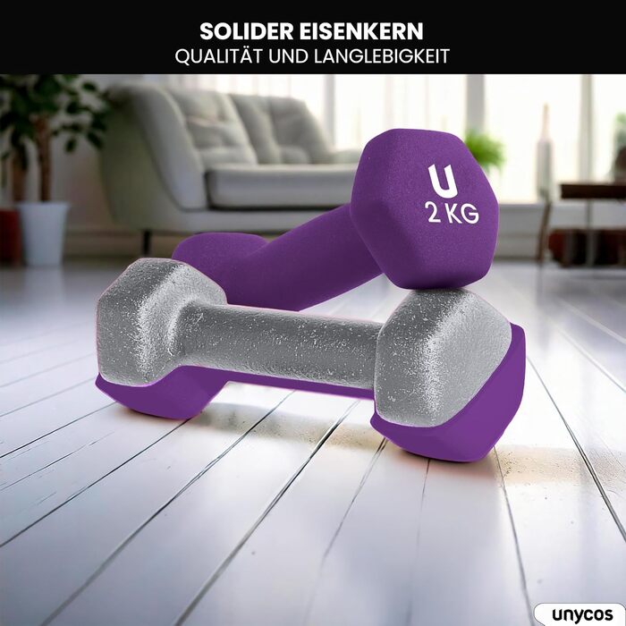 Гантелі неопренові UNYCOS 2 шт. 1-10 кг, короткі, антиковзаючі, для фітнесу, силових тренувань, пілатесу, дому. Набір 1 кг, 2 кг, 3 кг.