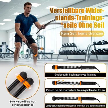 Тренувальні канати Battle Rope без мотузки, регульовані, з сумкою та інструкцією, для HIIT, силових тренувань, спалювання жиру, домашній спортзал