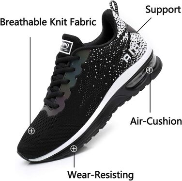 AFFINEST Легкі кросівки для бігу та спорту жіночі, чорні, сітка, антиковзаюча підошва, амортизація, розмір 42 EU