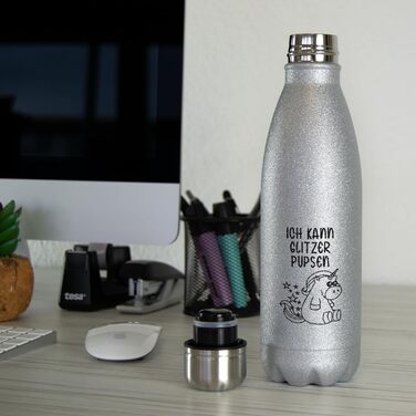 Термос-бутилка з нержавіючої сталі з блискітками, BPA-Free, срібляста, подарунок