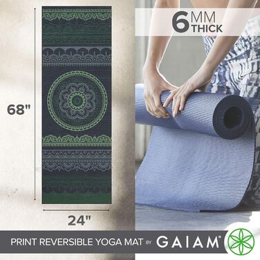 Йога мат Gaiam Premium 6 мм – двосторонній, товстий, неслизький, для йоги, пілатесу та вправ на підлозі (172,7 x 61 x 6 мм)