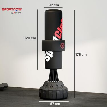 Груша боксерська стояча SPORTNOW 65-175 см з присоскою, бинти боксерські, обладнання для боксу та кікбоксингу, пластик, чорний