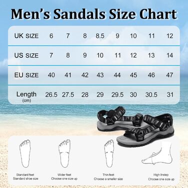 Чоловічі трекінгові сандалі SYKT для туризму та відпочинку на природі (чорний, сірий, 44 EU)