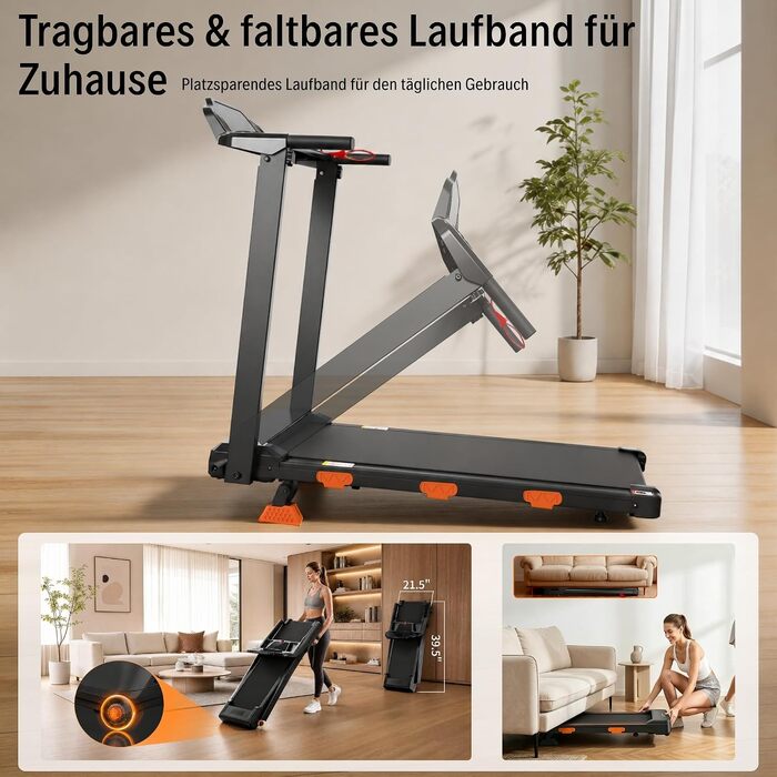 Складана бігова доріжка JEEKEE Walking Pad для дому та офісу, з нахилом 15%, двигун 3.0 к.с., максимальна вага 159 кг, чорна