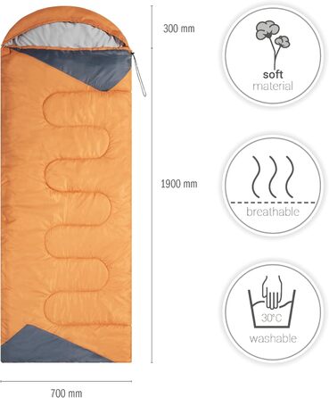 Спальний мішок Paco Home для дорослих та дітей: теплий, дихаючий, для кемпінгу та відпочинку на природі, 220x70x6 см, оранжевий