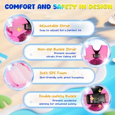 МоКо: Надувні рукавики для плавання для дітей, для хлопчиків та дівчаток. Тренувальний жилет з кріпленням на стегнах, плавальна куртка з ремінцями на плечах. Рукавики для плавання у басейні (рожевий & єдиноріг з короною, для ваги 9-23 кг)