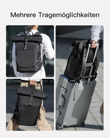 Рюкзак Inateck RollTop 25-30 л з відділенням для взуття, для ноутбука 17'' для чоловіків і жінок, чорний