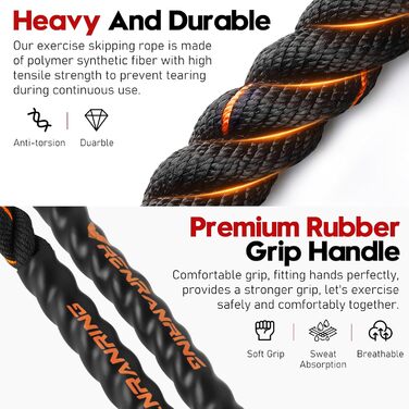 Стрибковий скакалка з вагою для фітнесу - 1,4 кг, 2,56 кг, 3 кг, 4 кг. Скакалка для тренувань, для жінок та чоловіків, для залу, з планом домашніх тренувань, оранжево/чорний