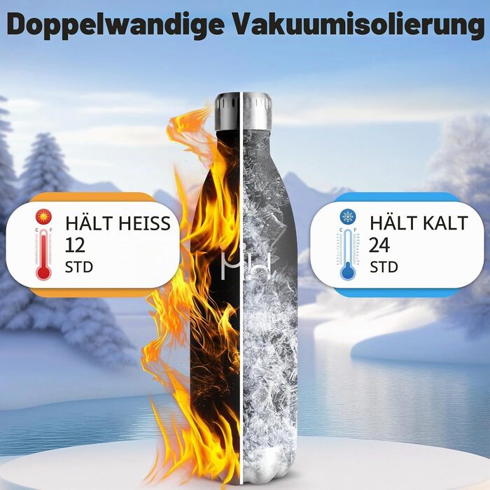Термофляга HoneyHolly з нержавіючої сталі 1 л, герметична спортивна пляшка для води та газованих напоїв, BPA-free, для фітнесу, залу та велосипеда, чорна