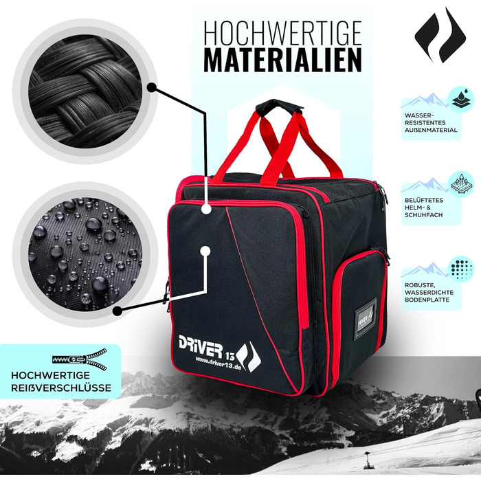 Рюкзак для лижних черевиків Driver13 з відділенням для шолома. Підходить для лиж, сноуборду, роликів та черевиків. Оригінальна модель з 2007 року, чорно-червоний.