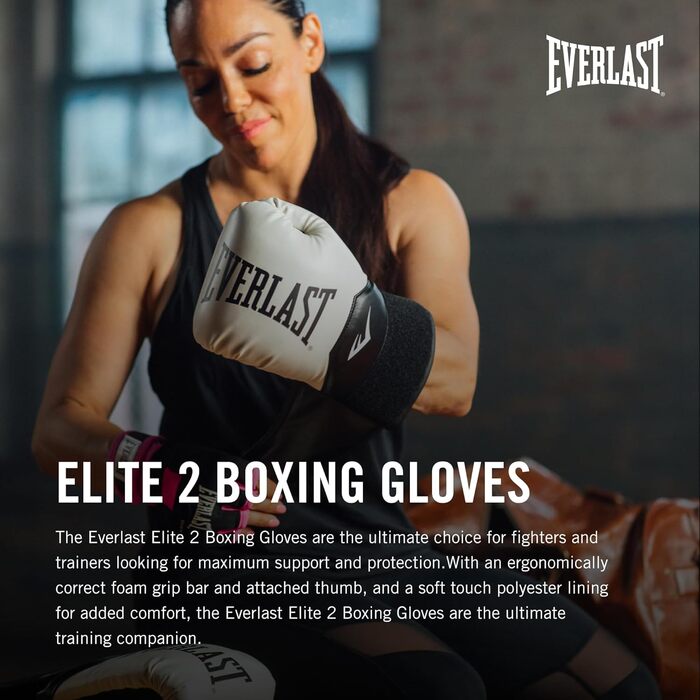 Боксерські рукавички Everlast Elite 2 10oz Gold/Black для спарингу та тренувань, Klettverschluss, ергономічний грифель