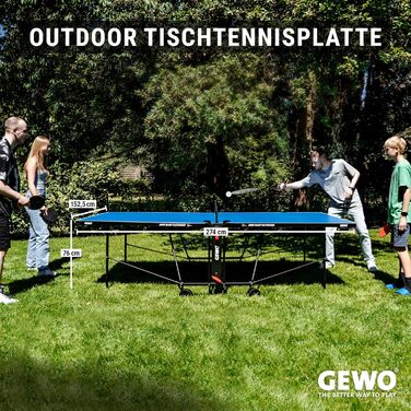 Стіл для тенісу GEWO AWR Outdoor – складаний, вологостійкий – Меламін – Розмір ITTF, з сіткою, ракетками та м'ячами – Зроблено в Німеччині