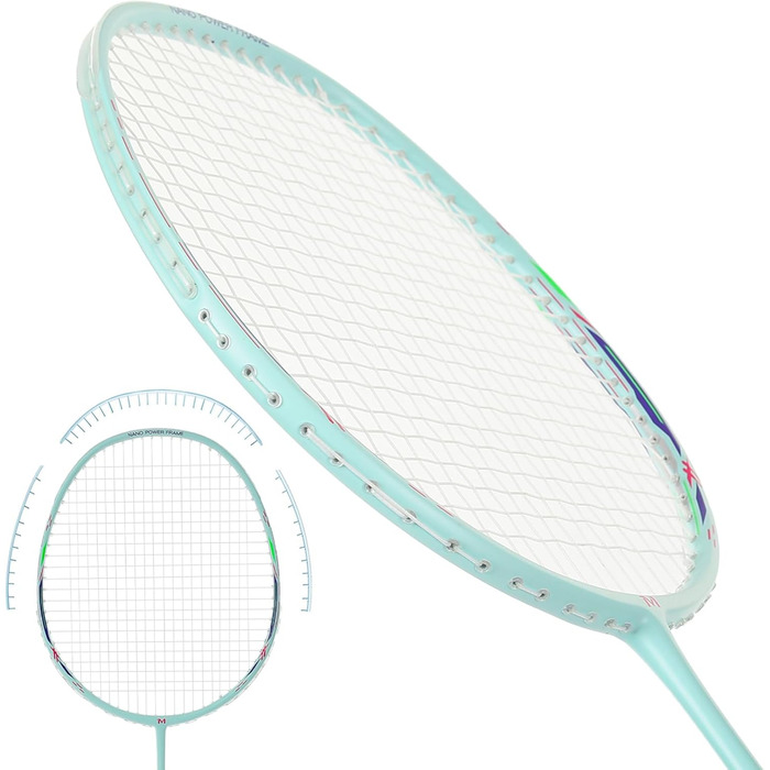 Набір для бадмінтона з 2 графітовими ракетками - зносостійкий дизайн - комплект для дорослих (включно з воланами, обмотувальними стрічками та сумкою для ракеток) (Світло-блакитний + Світло-рожевий)