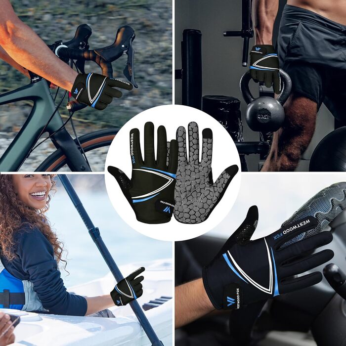 Велосипедні рукавички Westwood Fox Vofinger з антиковзаючою поверхнею та підтримкою сенсорного екрану, амортизуючі рукавички для гірського велосипеда, шосе, перегонів, їзди та спорту для чоловіків та жінок (L, синій)