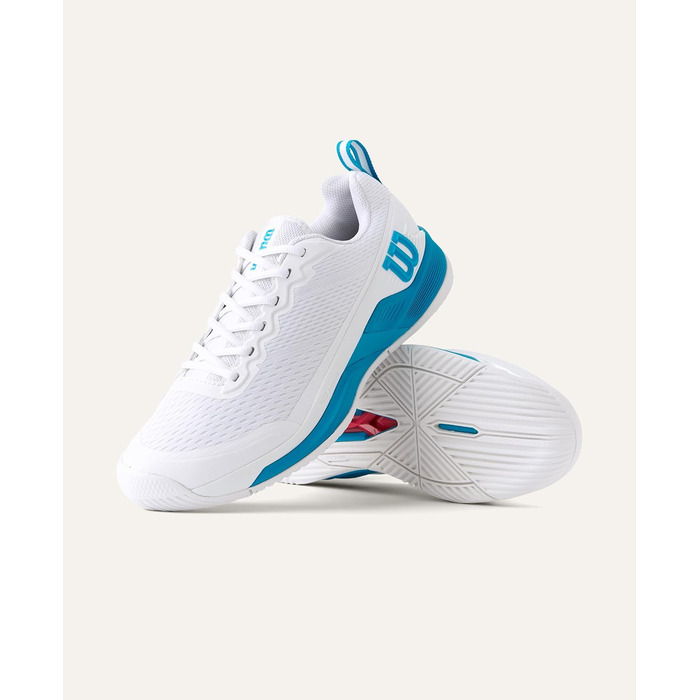 Тенісне взуття Wilson Rush Pro 4.5 Oz для чоловіків, розмір 46 2/3 EU, білий/білий/Atomic Blue