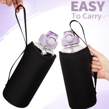 Скляна пляшка для води DEARRAY 2 л з трубочкою, чохлом, без BPA, для спорту, смузі, газованої води, лілова кришка