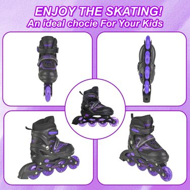Регульовані ролики для дітей (дівчатка та хлопчики), ролики з підсвічуванням коліс, для занять спортом в приміщенні та на вулиці, фіолетовий & синій, чорний & фіолетовий