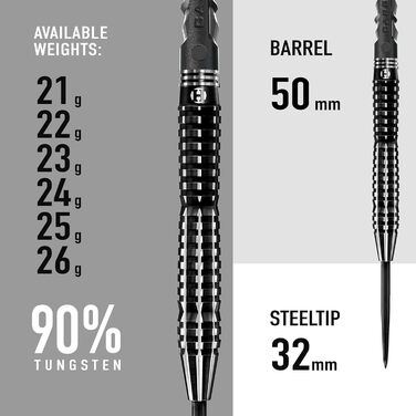 Дротики Harrows Black Knight 90% вольфрамові, 25 г, стальні наконечники