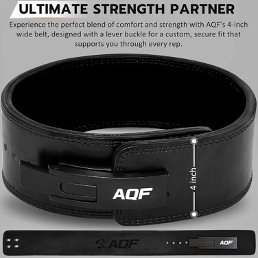AQF Пояс для важкої атлетики з пряжкою Lever, 4' Ширина 10 мм, Шкіряний пояс - Сертифікований IPL USPA, Пояс для силових тренувань, Підйомник, Пояс для важкої атлетики для фітнесу, пауерліфтингу, чорний