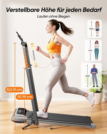 Біговий тренажер для дому з нахилом 5 в 1, 12% нахил, 2.5HP, складаний, з LED-дисплеєм, до 136 кг, сірий, без встановлення