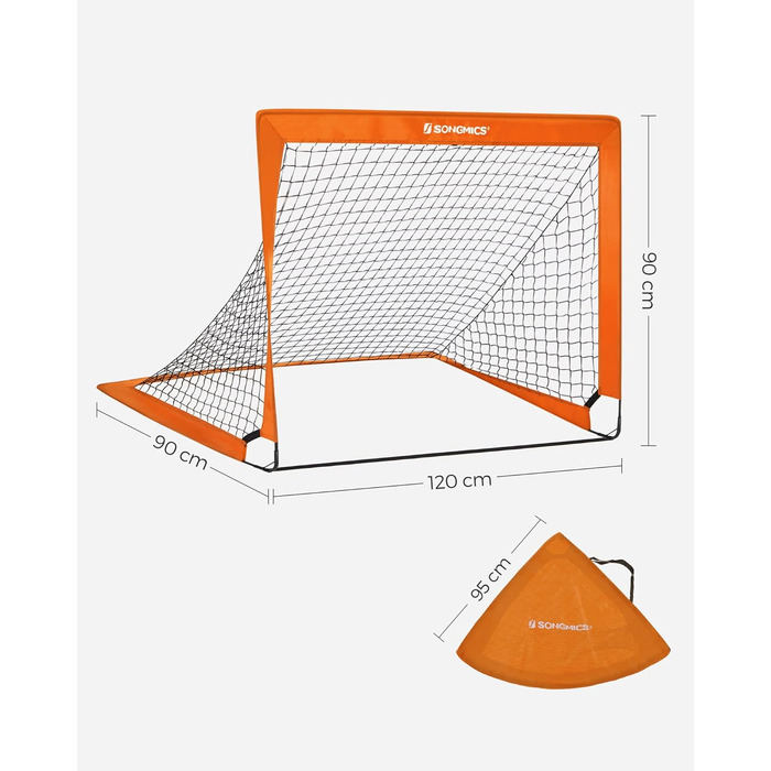 Ворота для футболу SONGMICS для дітей, 2 шт., Pop-up, 90x120x90 см, швидкий монтаж, для саду, парку, пляжу, стійки з скловолокна, оксфордська тканина та поліестерна сітка (оранжевий)
