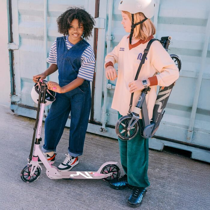 Електросамокат Movino City Light для дітей та підлітків, LED, 180мм колеса, амортизатор, регульований кермо, колір сіро-рожевий