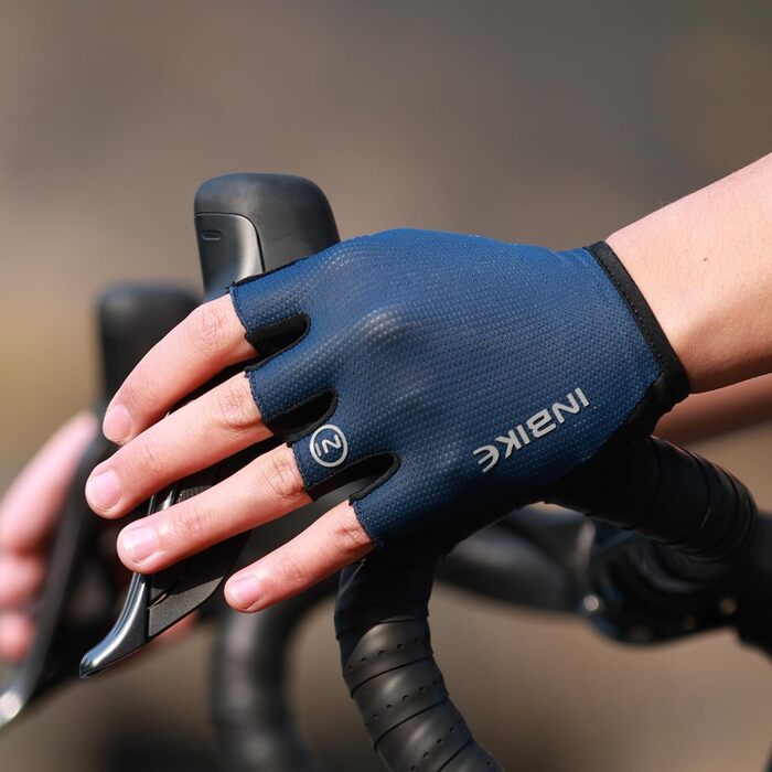 Рукавички велоінші INBIKE для MTB, короткі, напівпальцеві, літні, чорні та морські (PLAM=18.5-19.5cm)
