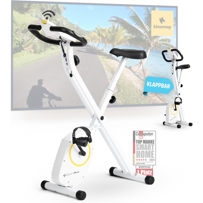 Складний велотренажер SportPlus для дому - тихий Hometrainer, компактний велобік, сумісний з додатком (Snow/Sun)