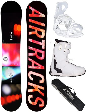 Комплект сноубордичного спорядження Airtracks для жінок: сноуборд Lights Rocker, кріплення Master W Fastec, черевики Master W QL та сумка для спорядження. Розміри сноуборда: 138, 144, 147, 154 см; черевики: 40.