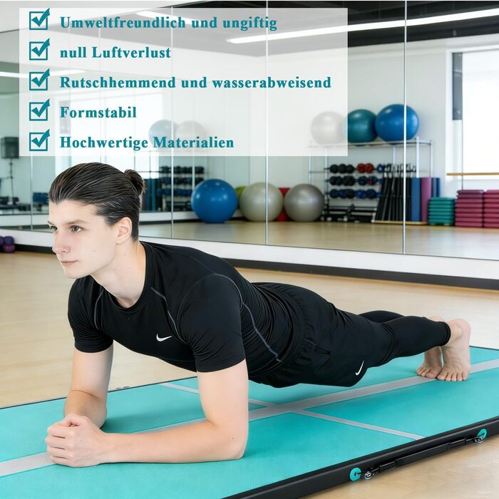 Airtrack CASSILANDO 300x100x10 см - Надувний мат для гімнастики, акробатики та йоги (М'ятний/Чорний)