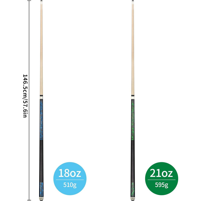 Кю Локей: Біліардний кий 58'' з крейдою (2 шт.) - міцний, з твердого дерева, для професійних гравців