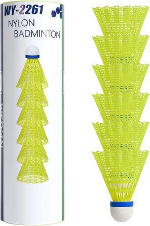 Флінтронік Бадмінтонні м'ячі, 6 шт. Нейлонові м'ячі для бадмінтону, висока стабільність та довговічність, професійні м'ячі для тренувань в приміщенні та на вулиці, відпочинок, спорт, білий (6 шт., жовтий)