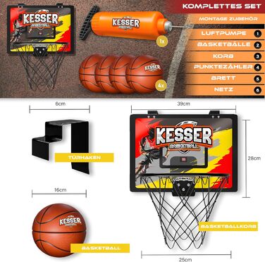 Міні-баскетбольний кошик KESSER® для дому та офісу | Баскетбольний кошик на двері | Ігровий кошик для дитячої кімнати | Баскетбольне кільце з м'ячем та насосом