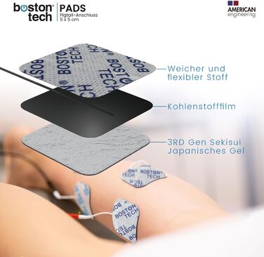 Boston Tech ME89 PRO TENS EMS: Апарат для терапії болю, 7 режимів, стимуляція м'язів, 4 електроди, 9V, захист від падіння