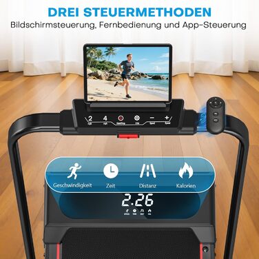 Vannect Walking Pad - складане бігове полотно для дому, 1-12 км/год, нахил 9%, LCD-дисплей, керування з пульта, додатком та ручкою, до 150 кг, чорно-синій