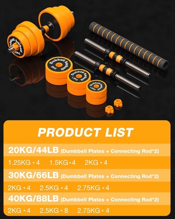 Регульовані гумовані гантелі Gruper 2x10 кг